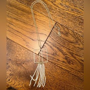 Long Geometric Beaded Tassel Statement Necklace